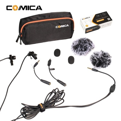 CoMica CVM-D02 Universal Microphone 2.5M Lavalier Omnidirectional Condenser Double Mics for DSLR Cameras Smart Phone Gopro Hero