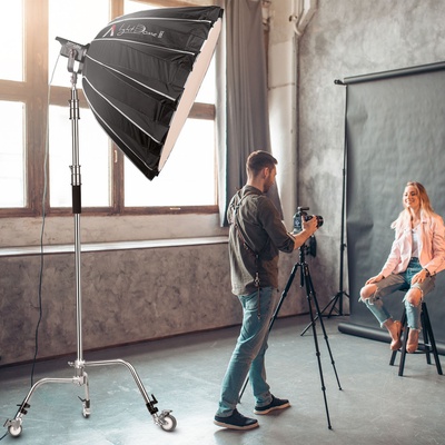 EACHSHOT C Stand 100% Metal Max Height 10.8ft/330cm Adjustable Reflector Stand with 4.2ft/128cm Holding Arm and 2 Pieces Grip Head for Photography Studio Video Reflector, Monolight and Other Equipment