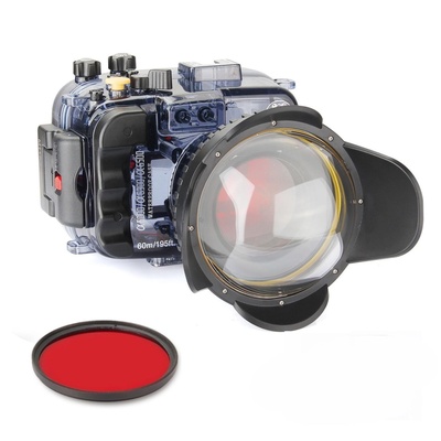 SeaFrogs Underwater Camera Housing Case, w/Fisheye Lens Dome Port and Full Color Red Filter Kit, Waterproof Protective Diving case for Sony A6500 A6300 A6000, 60m/195ft