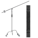 EACHSHOT C Stand with Bag Wheels 100% Metal Max Height 10.8ft/330cm Adjustable Reflector Stand with 4.2ft/128cm Holding Arm and 2 Pieces Grip Head for Photography Studio Video Reflector, Monolight and Other Equipment