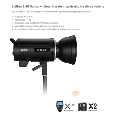 Godox DP800III 800Ws Professional Studio Flash Strobe, 1s Quick Recycle Time 2.4G Wireless X System 5600K GN88 Monolight with Bowens Mount 150W Modeling Lamp (110V)