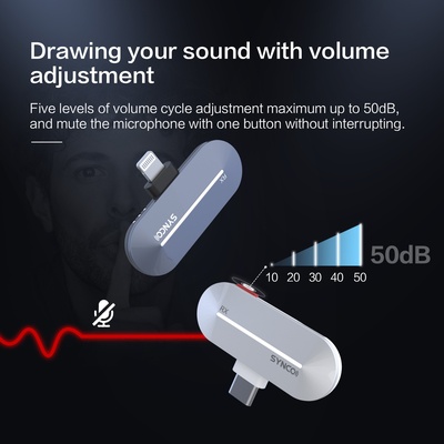 SYNCO P1ST Pearl White Digital 2.4GHz Wireless Lavalier Microphone, for phone for android with Type-C connector, includes a transmitter, a receiver, and a drawer-style charging case