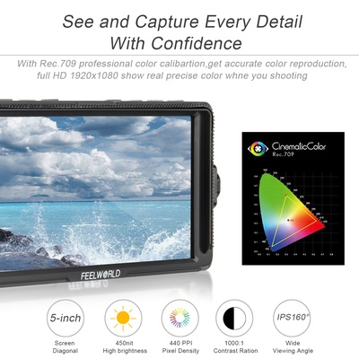 Feelworld F5 Professional Grade 5" IPS 4K HDMI Camera-top Monitor,Can Power for DSLR or Mirrorless Camera