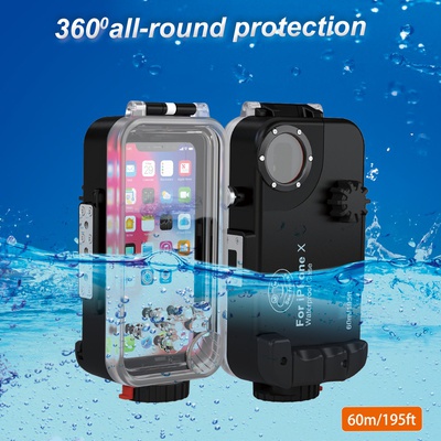 SeaFrogs 60m/195ft Waterproof Underwater Housing Case for iPhone X - Black