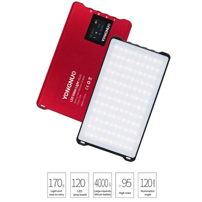 YONGNUO YN125 Pocket Light Panel 120pcs LEDs Dimmable 3200-5600K Built-in Rechargeable Battery for Live Video Group Photos Selfie Taking , 1/4" Screw Tripod Mounting-Red