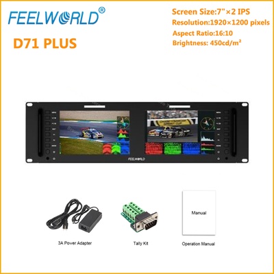 FEELWORLD D71 PLUS Dual 7 Inch 3RU SDI HDMI Rack Mount Monitor IPS Full HD 1920x1200 with Waveform LUT