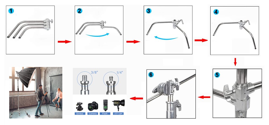  EACHSHOT C Stand Heavy Duty 100% Metal Max 10.8ft/330cm  w/Holding Arm Light Stand cStand w/Boom Arm 2 Pcs Grip Head for Godox  Aputure Amaran Nanlite Photography Photo Studio Video Reflector